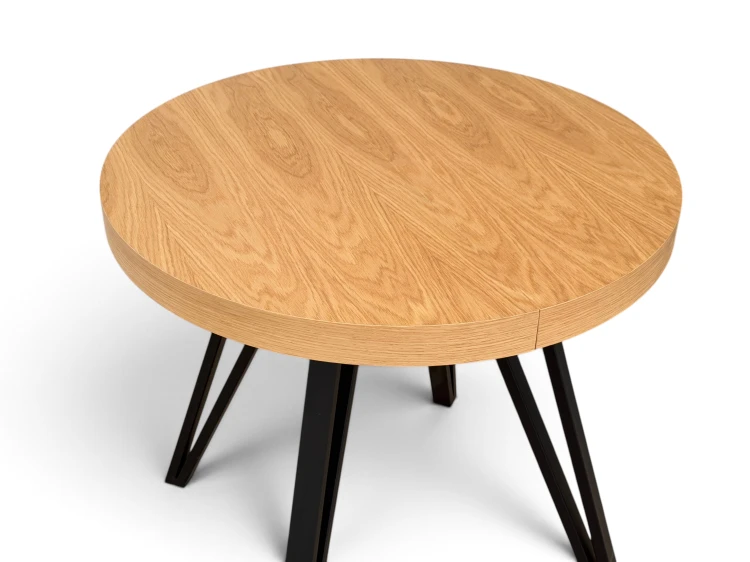Stół RO-7 Fornirowany 80 cm, nogi metal slim industrial czarne - zbliżenie na blat.png