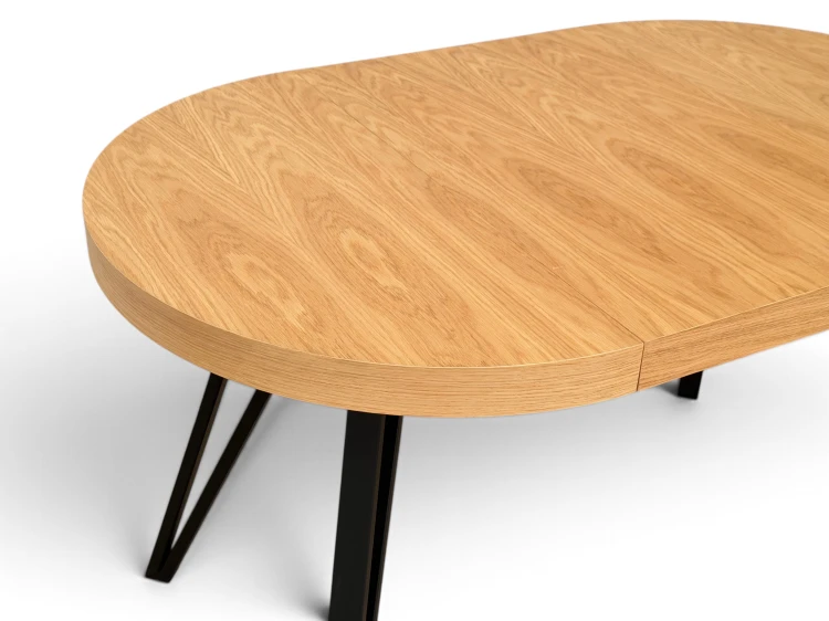 Stół RO-7 Fornirowany 80 cm, nogi metal slim industrial czarne -zbliżenie na blat i wkładkę.png