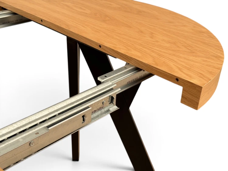 Stół Fornir 80-130 cm nogi metal y czarne - zbliżenie na prowadnicę łożyskową