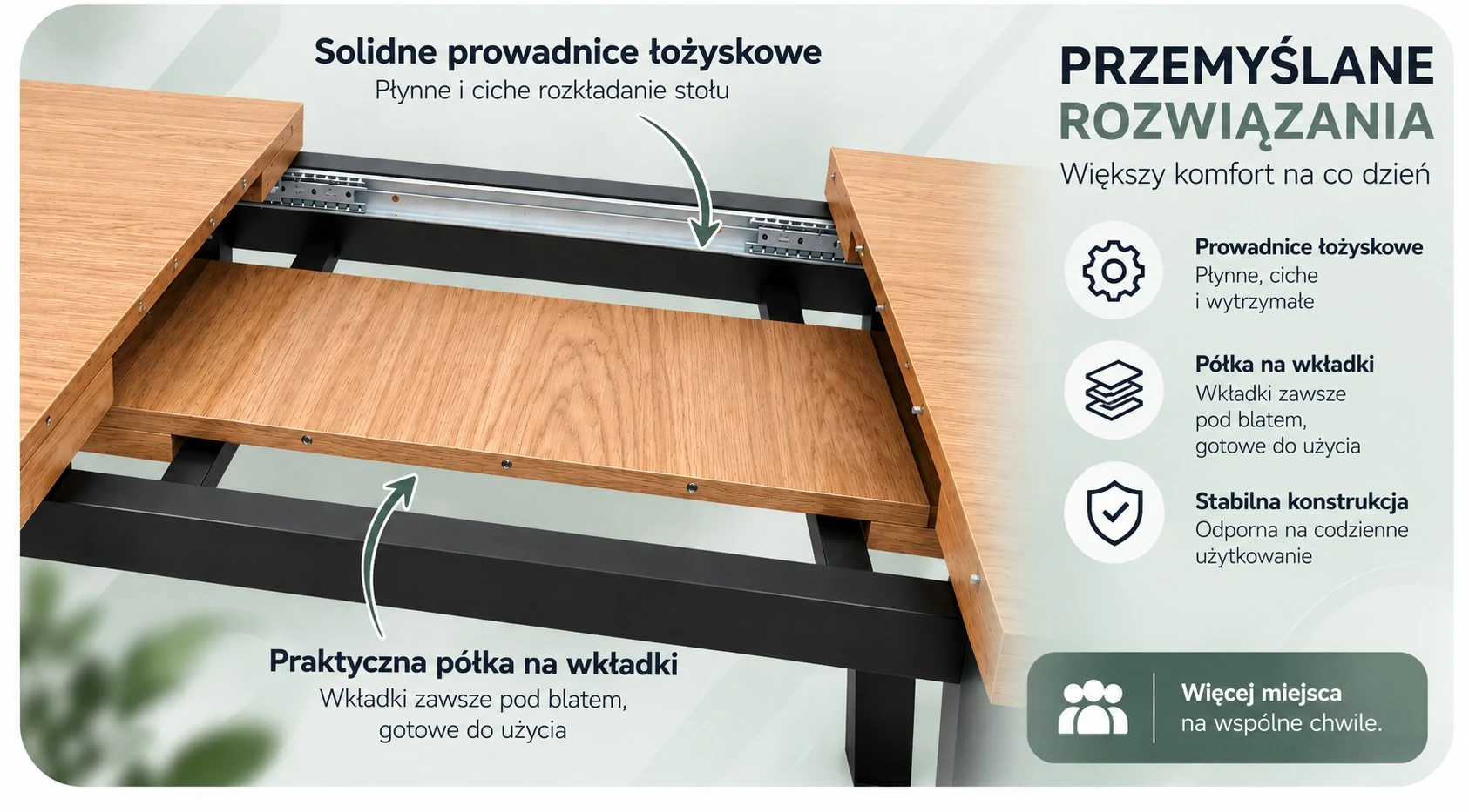 Schemat wymiarów stołu rozłożony / złożony
